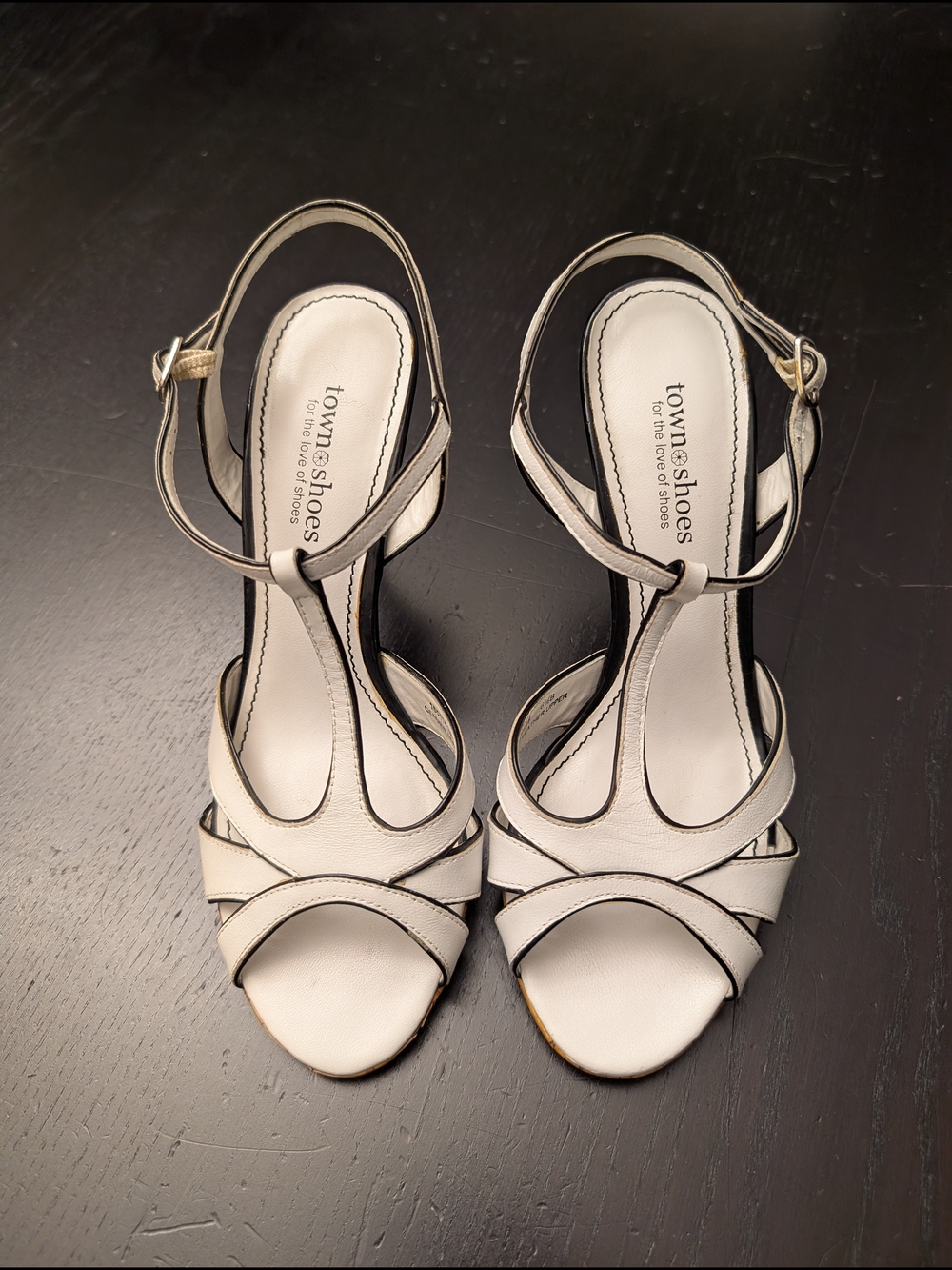 White T-Strap Ankle Strap Heels